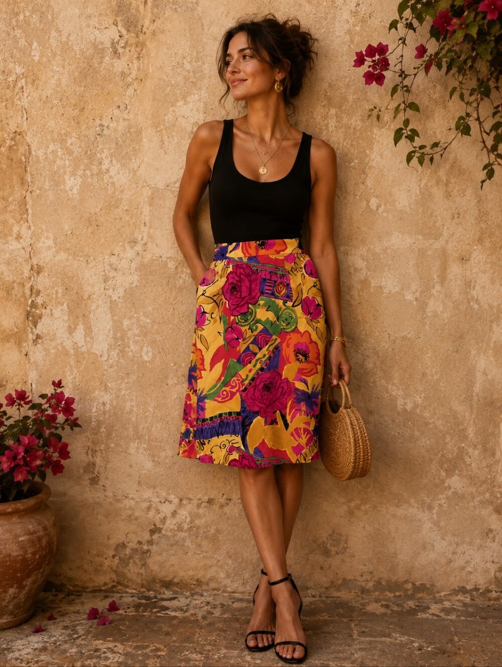 Vintage 100% Silk Artsy Abstract Skirt Boho Statement Piece